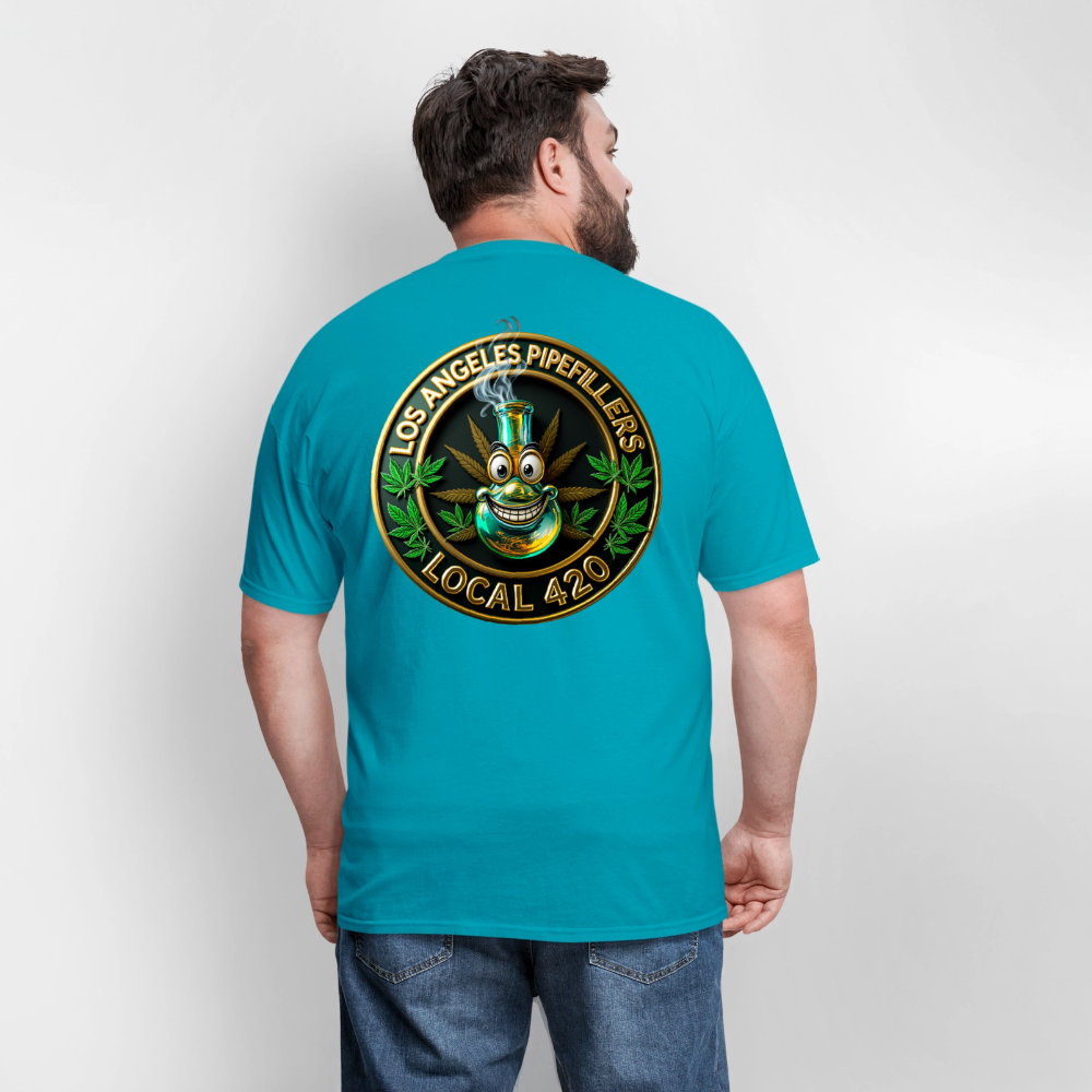 LOS ANGLES PIPEFILLERS LOCAL 420 2 EMBLEM Men's T-Shirt - turquoise