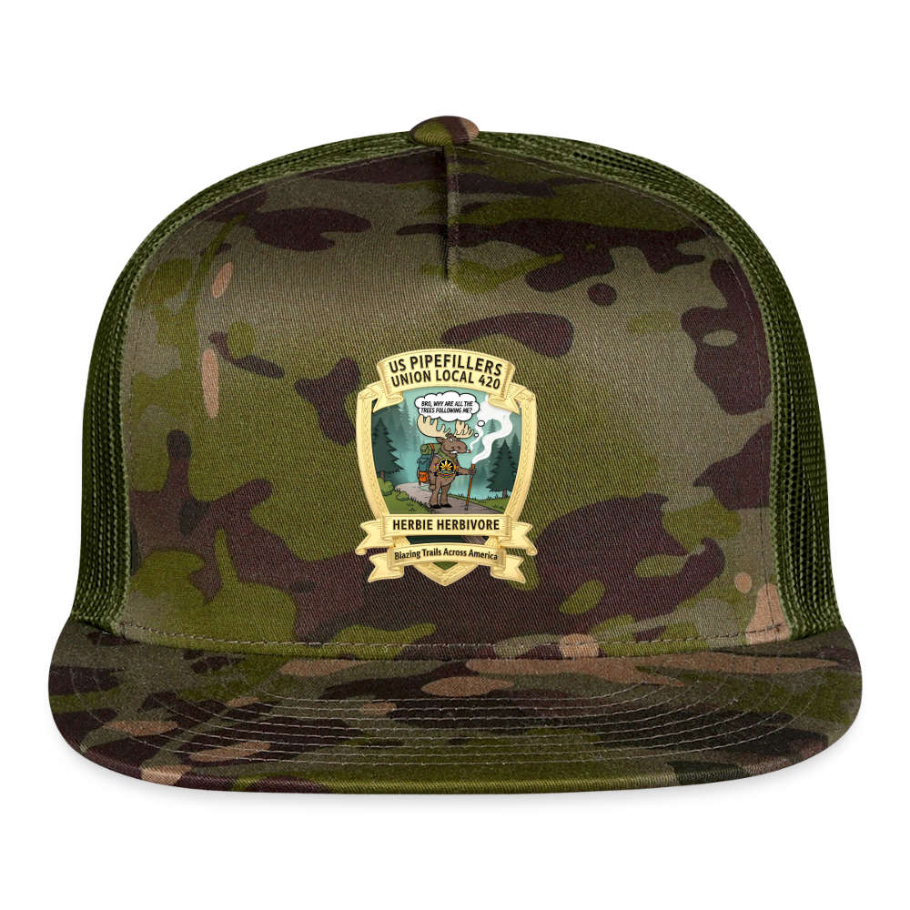 US PIPEFILLERS UNION LOCAL 420 "HERBIE HERBIVORE" BRO CAMO Trucker Cap - MultiCam\green