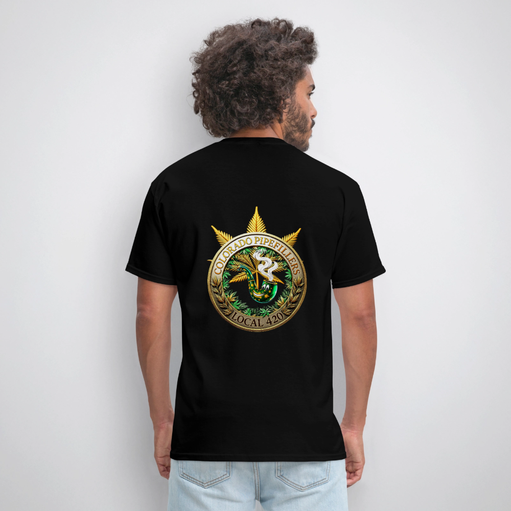 COLORADO PIPEFILLERS LOCAL 420 F/B EMBLEMS Men's T-Shirt - black