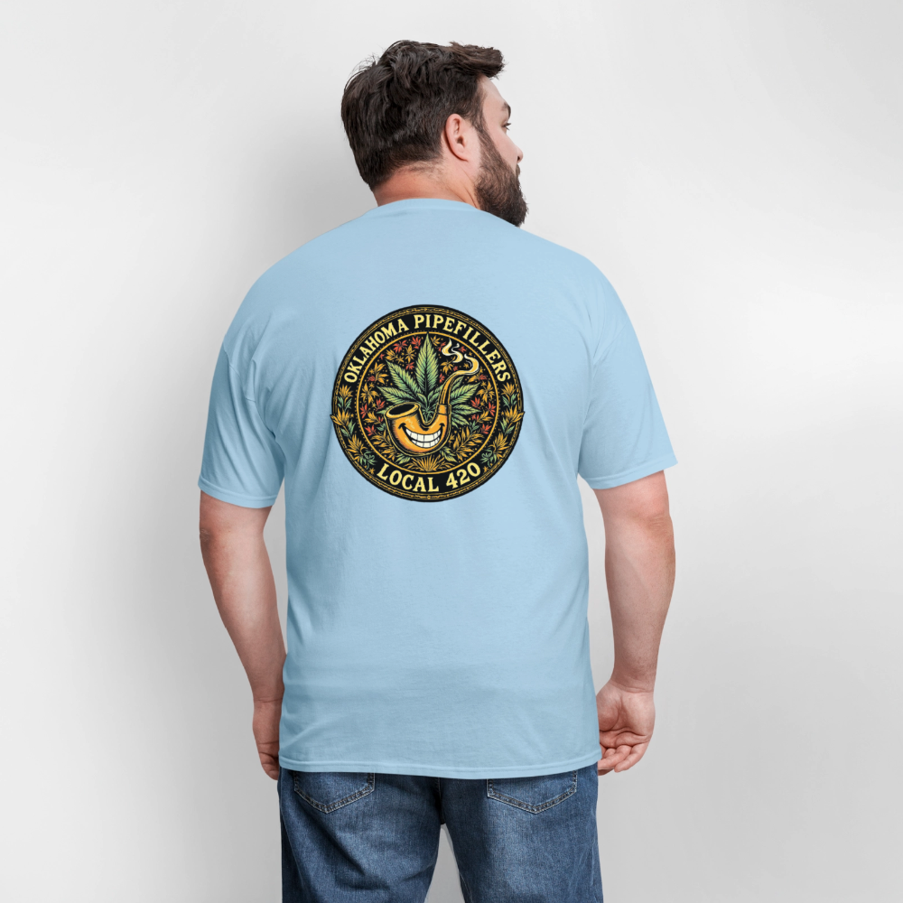 OKLAHOMA PIPEFILLERS LOCAL 420  F/B DESIGNS Men's T-Shirt - powder blue