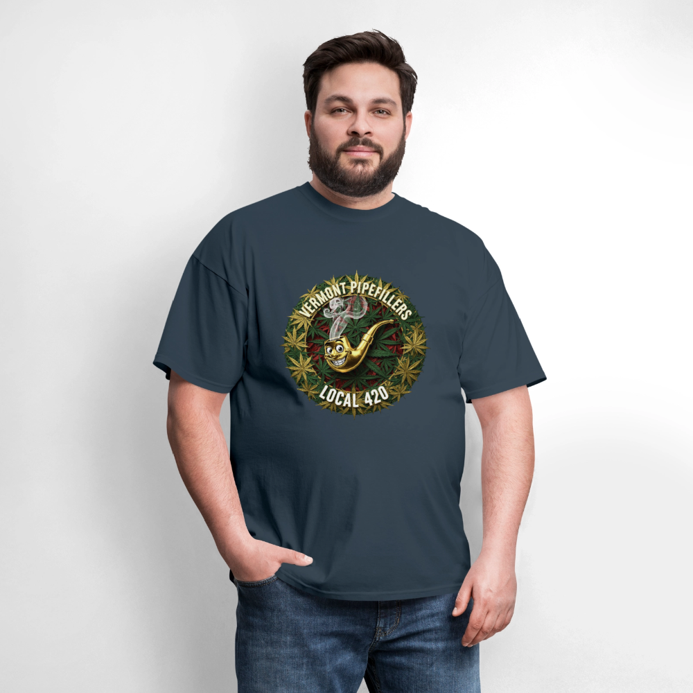 VERMONT PIPEFILLERS LOCAL 420  F/B DESIGN Men's T-Shirt -  blue dusk