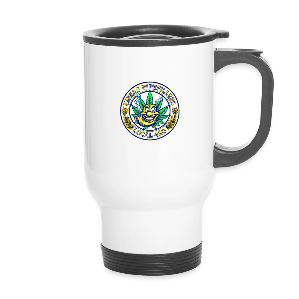 KANSAS PIPEFILLERS LOCAL 420 14oz Stainless Steel Travel Mug - white