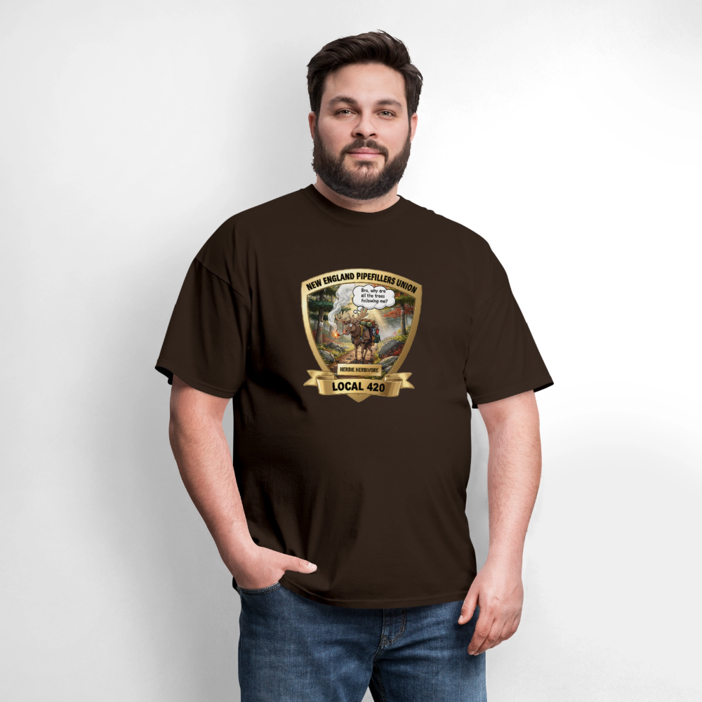 NEW ENGLAND PIPEFILLERS LOCAL 420 HERBIE HERBIVORE Men's T-Shirt - brown