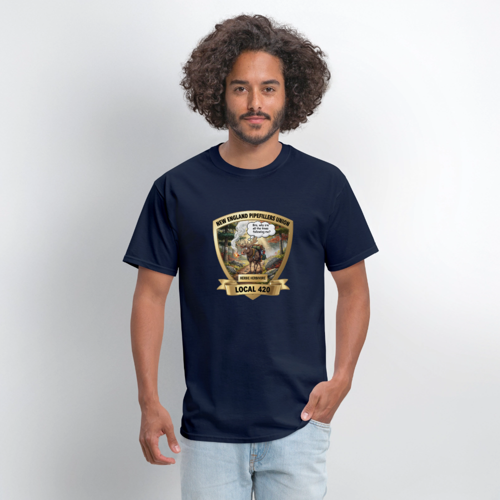 NEW ENGLAND PIPEFILLERS LOCAL 420 HERBIE HERBIVORE F/B EMBLEMS Men's T-Shirt - navy