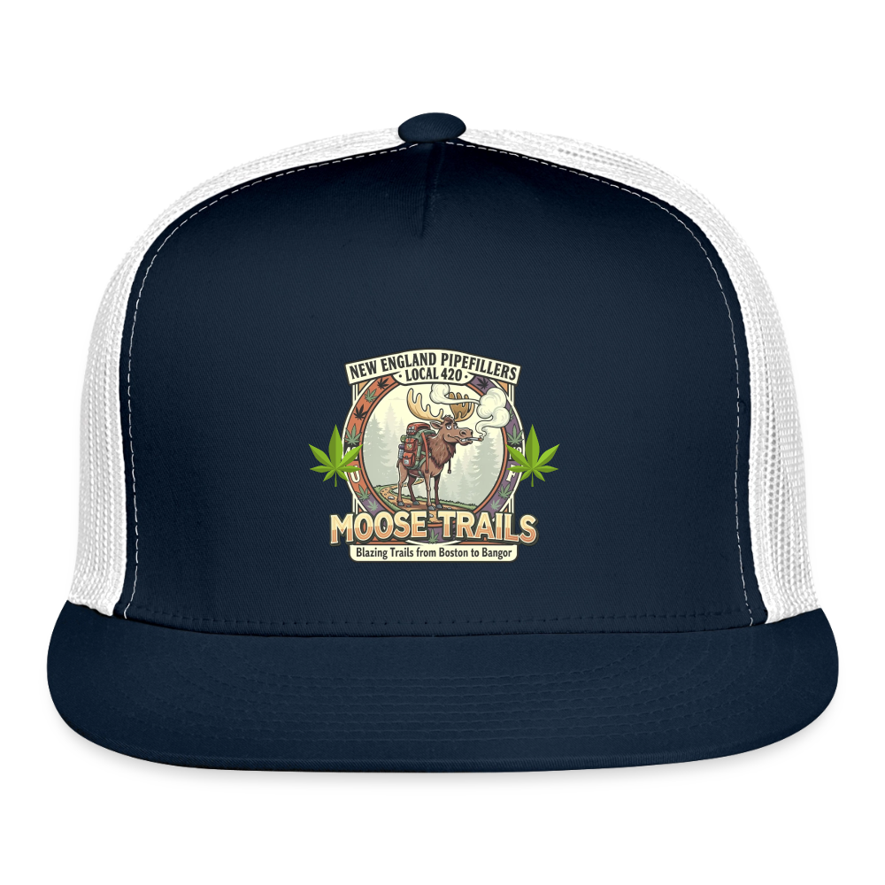 NEW ENGLAND PIPEFILLERS LOCAL 420 "MOOSE TRAILS" Snapback Trucker Hat - navy/white