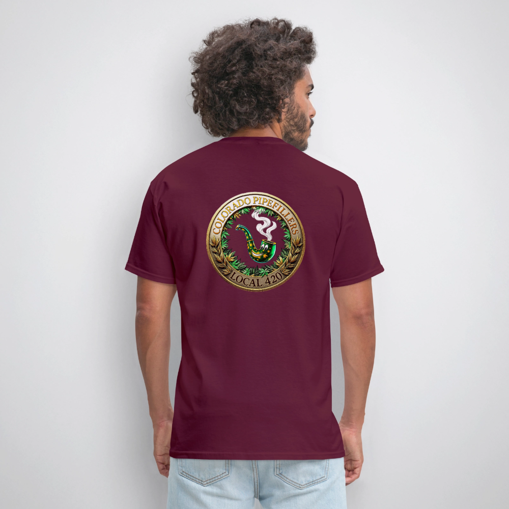 COLORADO PIPEFILLERS LOCAL 420 F/B EMBLEMS Men's T-Shirt - burgundy
