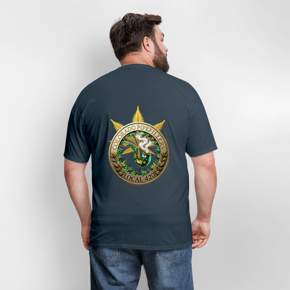 COLORADO PIPEFILLERS LOCAL 420 F/B EMBLEMS Men's T-Shirt -  blue dusk