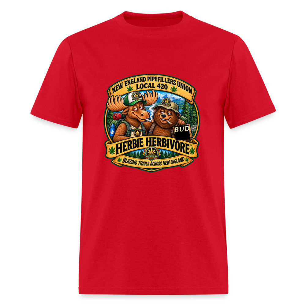 HERBIE HURBIVORE and BUDDY NEW ENGLAND PIPEFILLERS UNION LOCAL 420 Cotton Men's Tee - red