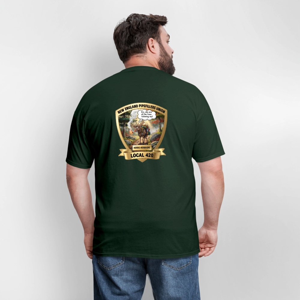 NEW ENGLAND PIPEFILLERS LOCAL 420 HERBIE HERBIVORE F/B EMBLEMS Men's T-Shirt - forest green
