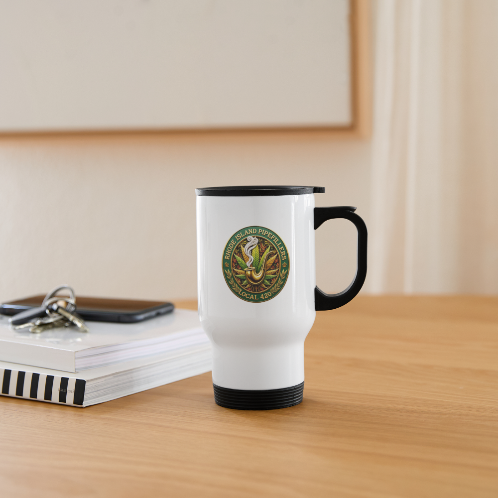 RHODE ISLAND PIPEFILLERS LOCAL 420 14oz Stainless Steel Travel Mug - white