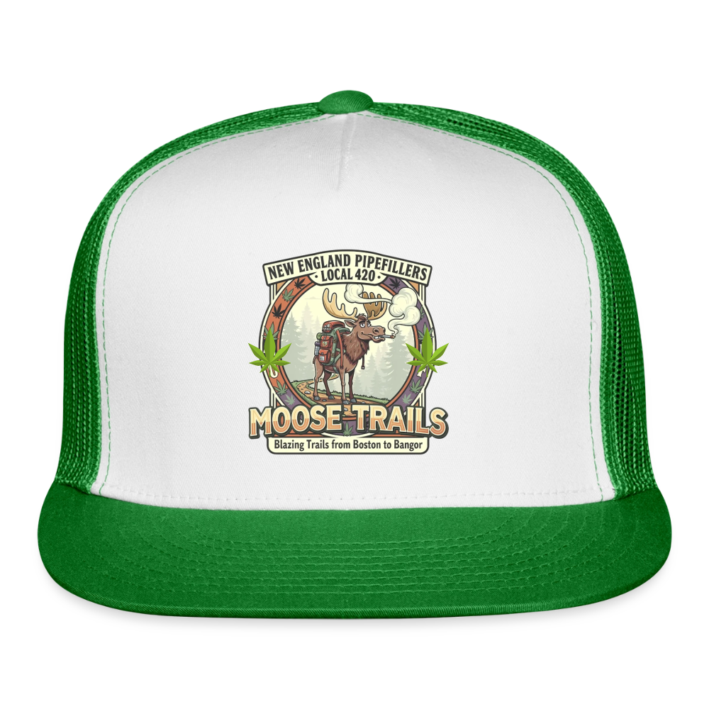 NEW ENGLAND PIPEFILLERS LOCAL 420 "MOOSE TRAILS" Snapback Trucker Hat - white/kelly green