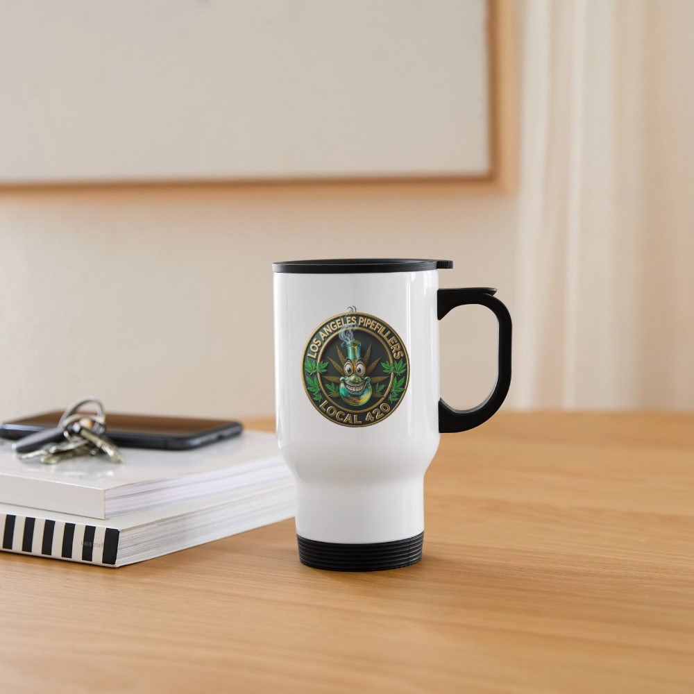 LOS ANGELES PIPEFILLERS LOCAL 420  14oz Stainless Steel  Travel Mug - white