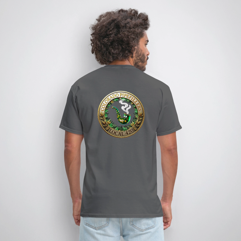 COLORADO PIPEFILLERS LOCAL 420 F/B EMBLEMS Men's T-Shirt - charcoal