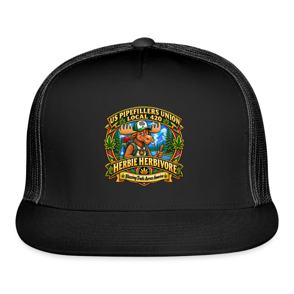US PIPEFILLERS UNION LOCAL 420 RRO, "HERBIE HERBIVORE TM" Trucker Hat - black/black
