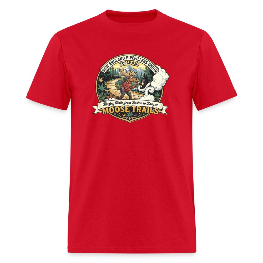 NEW ENGLAND PIPEFILLERS LOCAL 420 "MOOSE TRAILS" F/B EMBLEMS Men's T-Shirt 00 - red