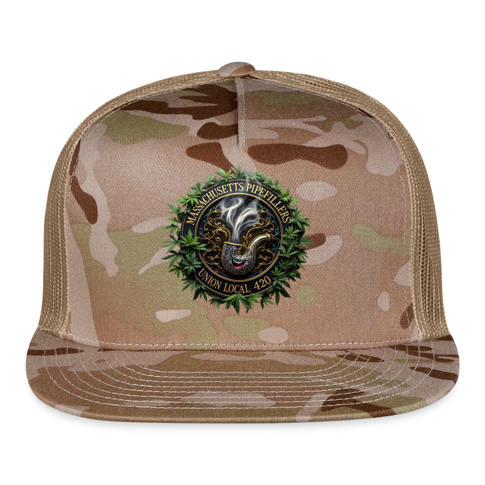 MASSACHUSETTS PIPEFILLERS LOCAL 420 CAMO Trucker Hat - MultiCam\tan