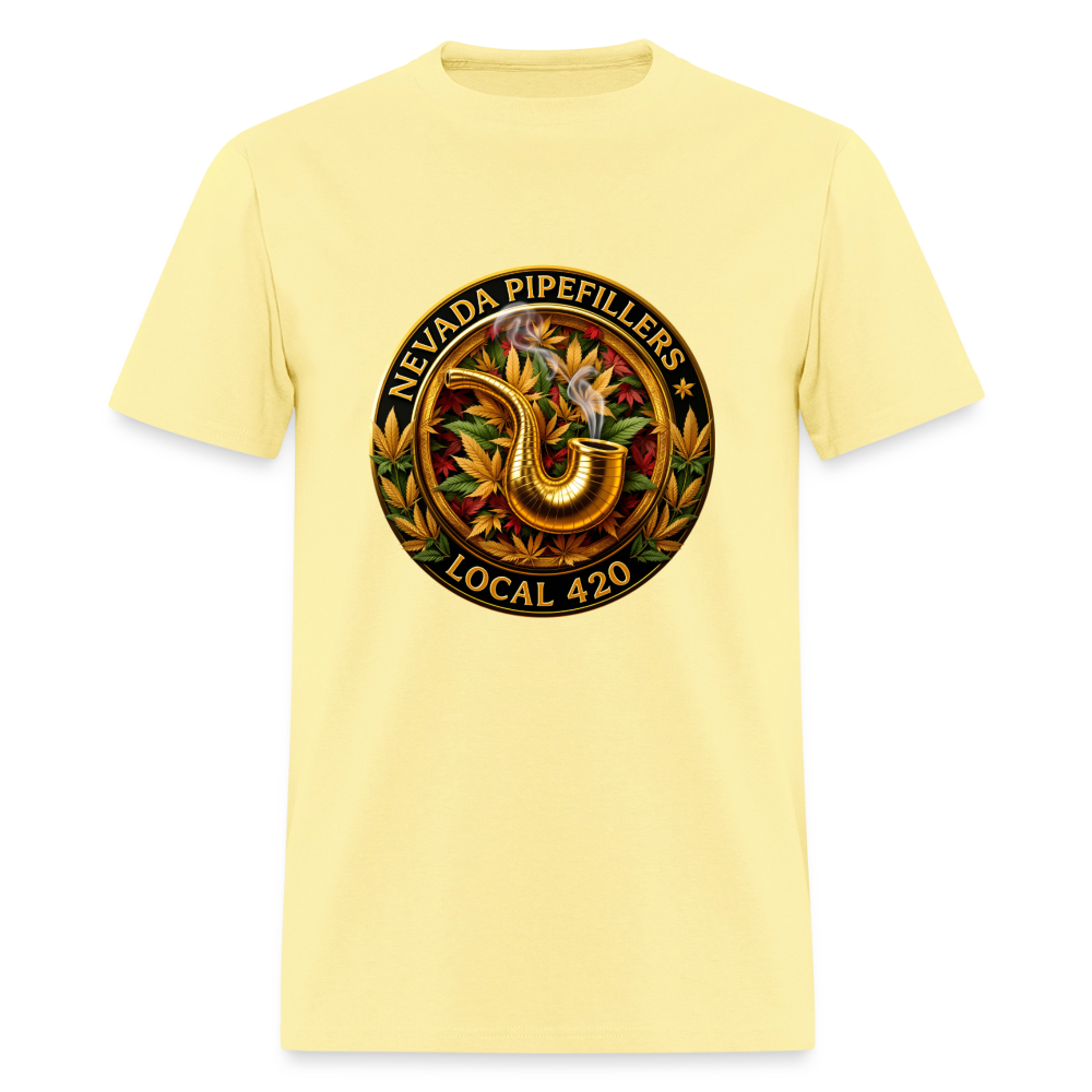 NEVADA PIPEFILLERS LOCAL 420  Men's T-Shirt - cornsilk