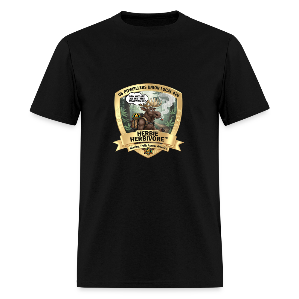 US PIPEFILLERS UNION LOCAL 420 RRO, "HERBIE HERBIVORE" Soft Cotton Tee - black