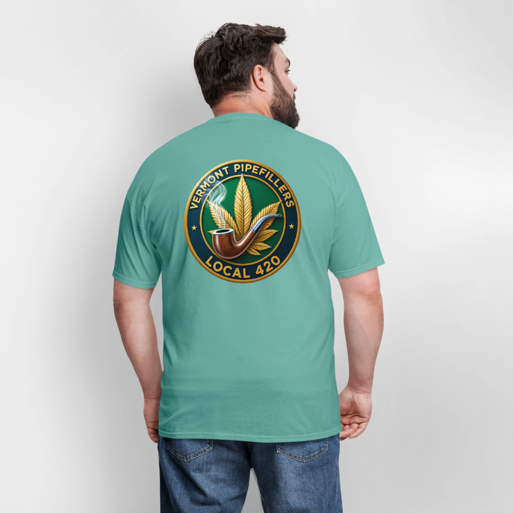 VERMONT PIPEFILLERS LOCAL 420 2 EMBLEM Men's T-Shirt - aquatic