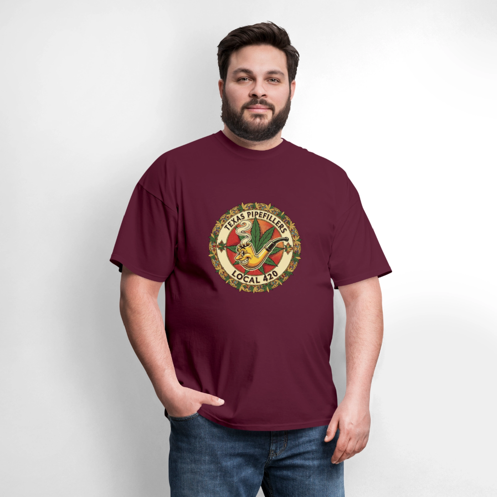 TEXAS PIPEFILLERS LOCAL 420 F/B DESIGN Men's T-Shirt - burgundy