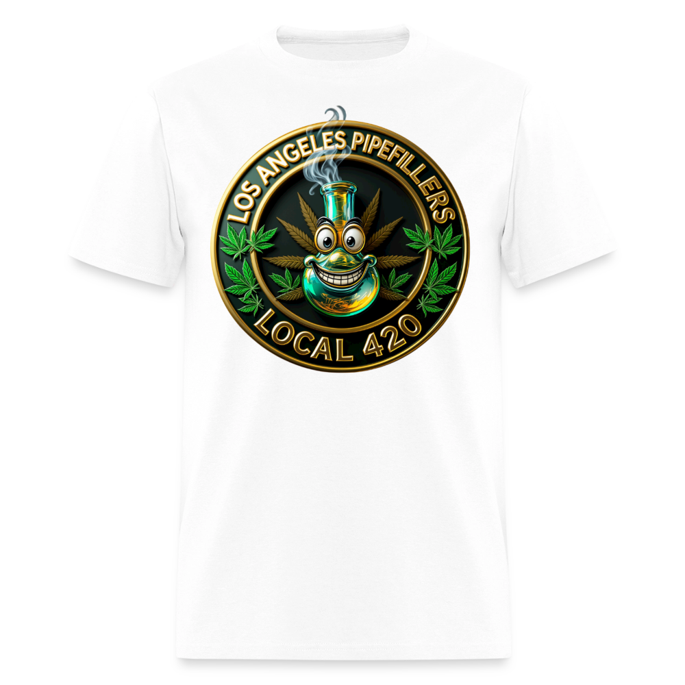 LOS ANGLES PIPEFILLERS LOCAL 420 2 EMBLEM Men's T-Shirt - white