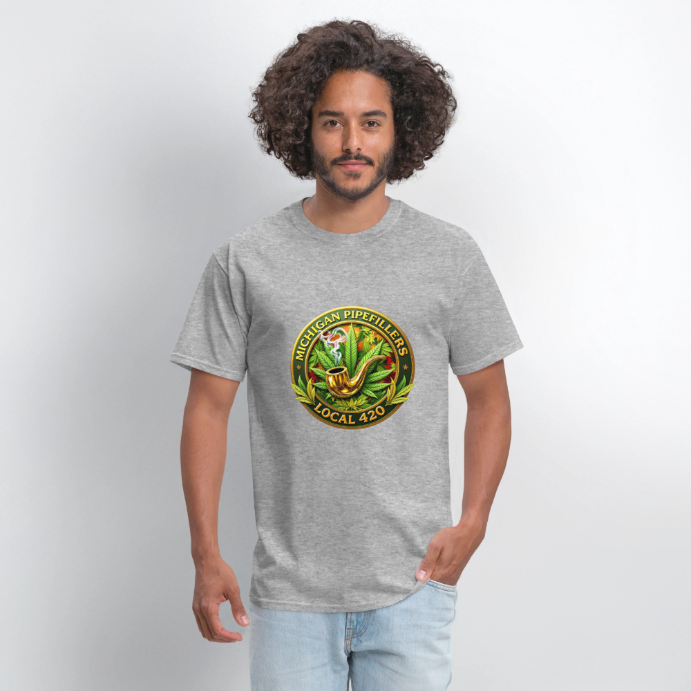 MICHIGAN PIPEFILLERS LOCAL 420 F/B DESIGN Men's T-Shirt - heather gray