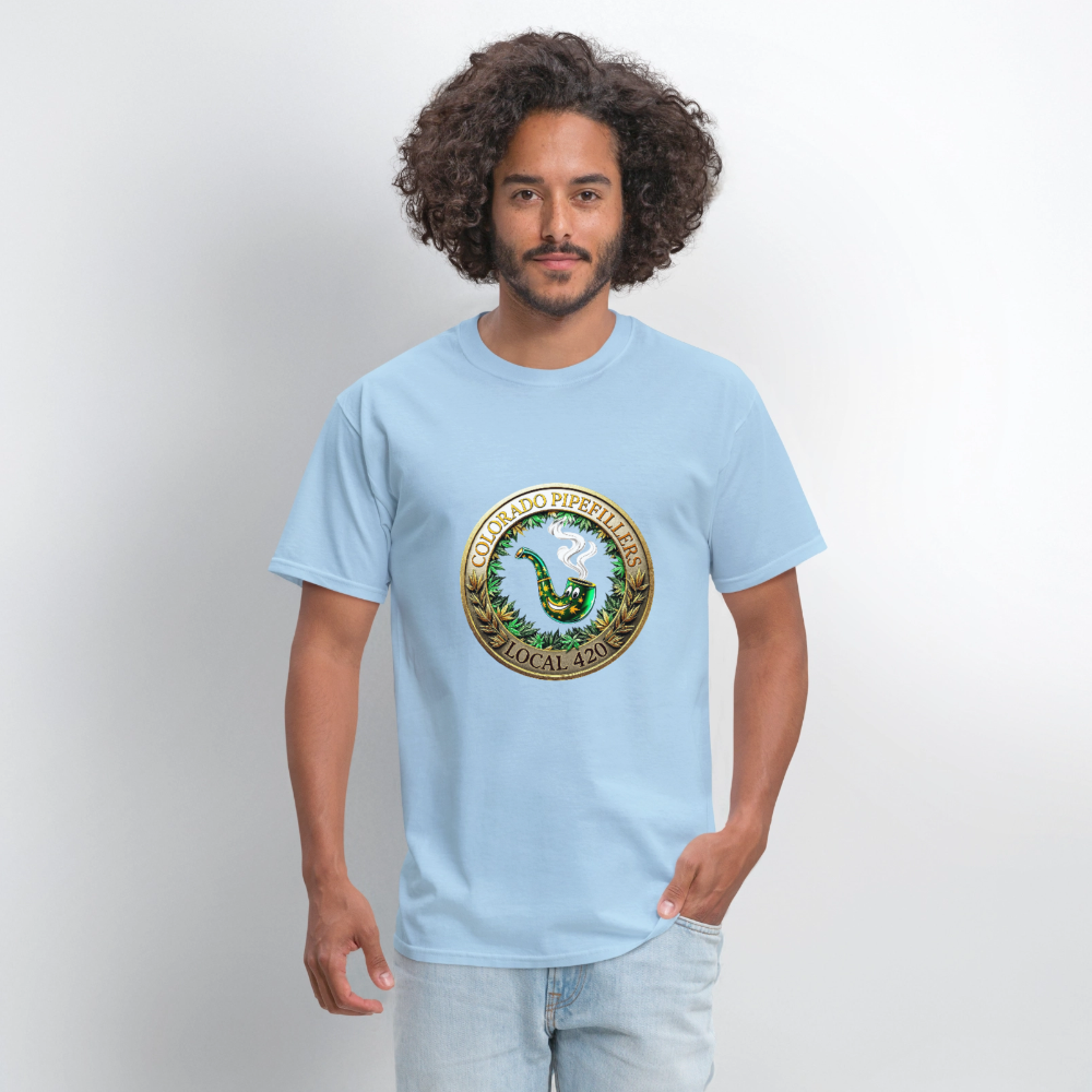 COLORADO PIPEFILLERS LOCAL 420 F/B EMBLEMS Men's T-Shirt - powder blue