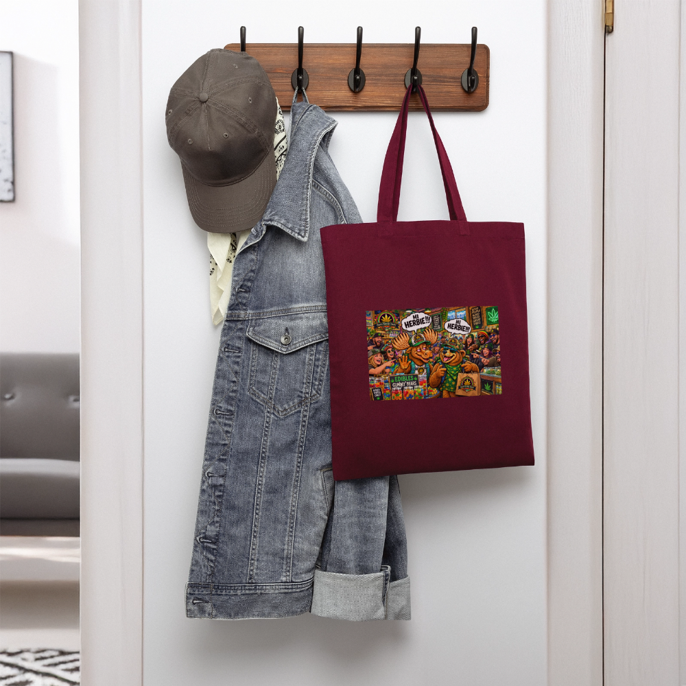 HERBIE HERBIVORE GURU GANJA GARB "GUMMIES" Tote Bag - burgundy